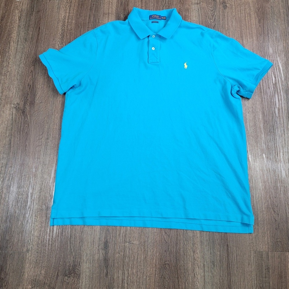 Polo Ralph Lauren Classic Fit Mesh Polo Shirt Men XXL Blue Turquoise Yellow Pony